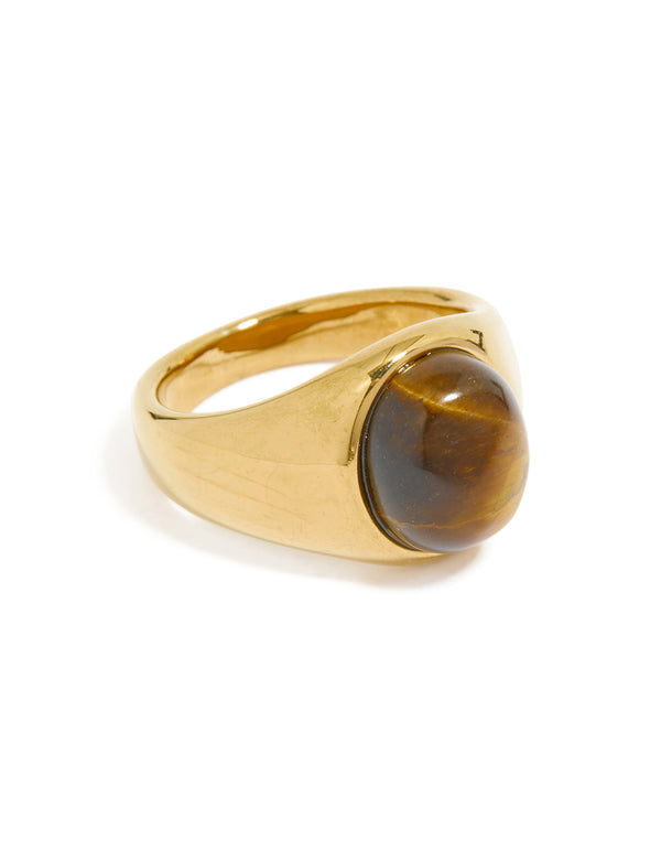Waterproof Gold Plated Stainless Steel Statement Stone Ring