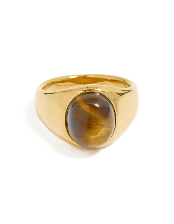 Waterproof Gold Plated Stainless Steel Statement Stone Ring