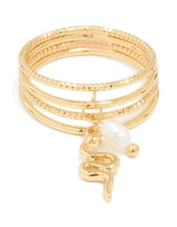Gold Plated Pearl Snake Layered Ring - link has visual effect only