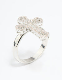 Silver Plated Cubic Zirconia Statement Cross Ring - link has visual effect only