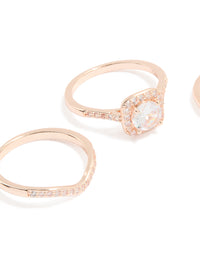 Rose Gold Cubic Zirconia & Pointed Rings 3-Pack - link has visual effect only