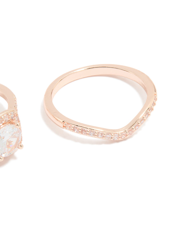 Rose Gold Cubic Zirconia & Pointed Rings 3-Pack