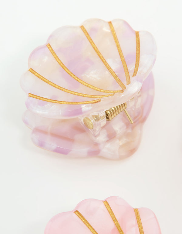 Pink & Cream Acrylic Mini Shell Claw Clips 4-Pack