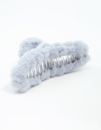 Grey Faux Fur Fabric Claw Clip - link has visual effect only