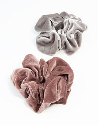 Grey & Brown Smooth Velvet Fabric Scrunchies 2-Pack - link has visual effect only