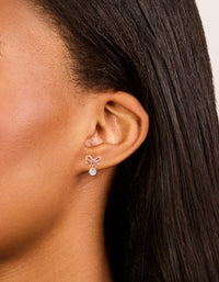 Rose Gold Plated Sterling Silver Cubic Zirconia Bow Earrings - link has visual effect only