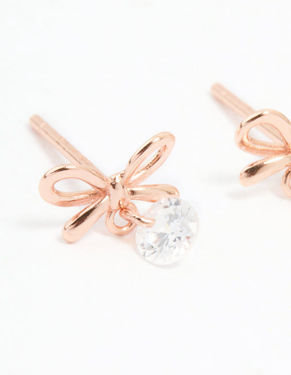 Rose Gold Plated Sterling Silver Cubic Zirconia Bow Earrings