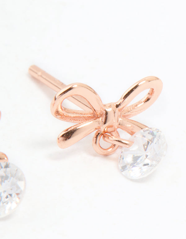 Rose Gold Plated Sterling Silver Cubic Zirconia Bow Earrings