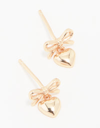 Rose Gold Plated Sterling Silver Bow & Heart Stud Earrings - link has visual effect only