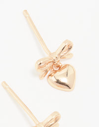 Rose Gold Plated Sterling Silver Bow & Heart Stud Earrings - link has visual effect only