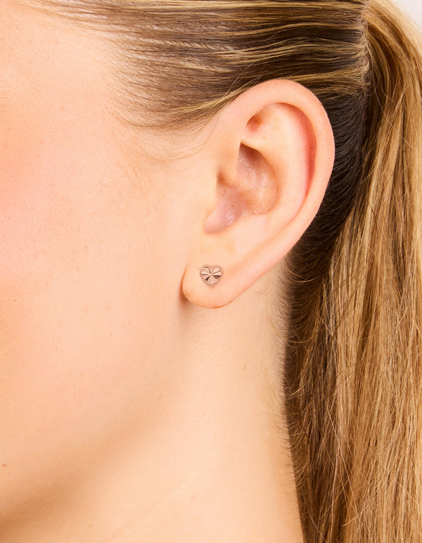 Rose Gold Plated Sterling Silver Textured Heart Stud Earrings