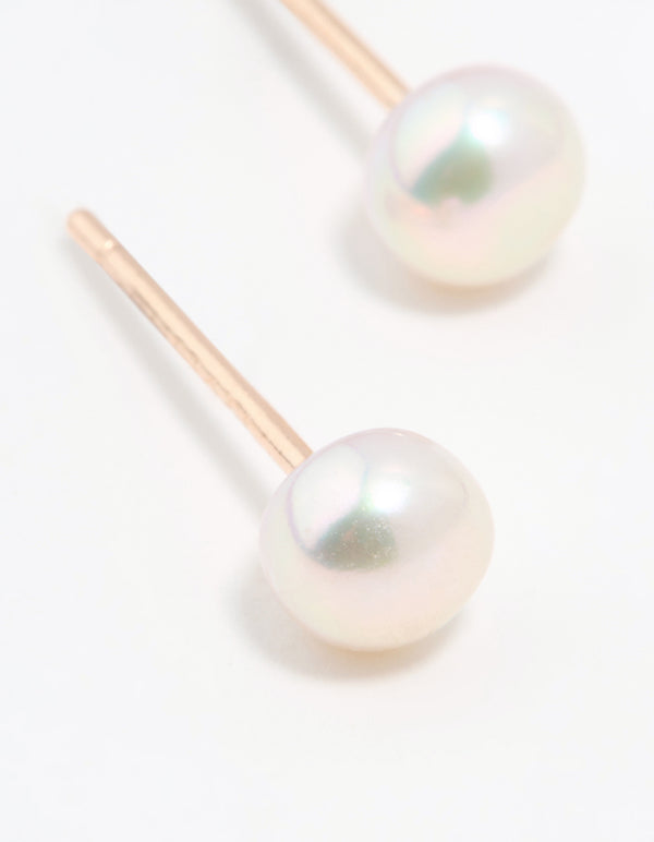 Rose Gold Plated Sterling Silver Freshwater Pearl Stud Earrings
