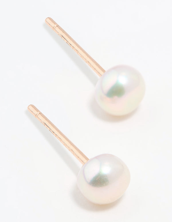 Rose Gold Plated Sterling Silver Freshwater Pearl Stud Earrings