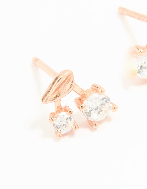 Rose Gold Plated Sterling Silver Cubic Zirconia Cherry Stud Earrings