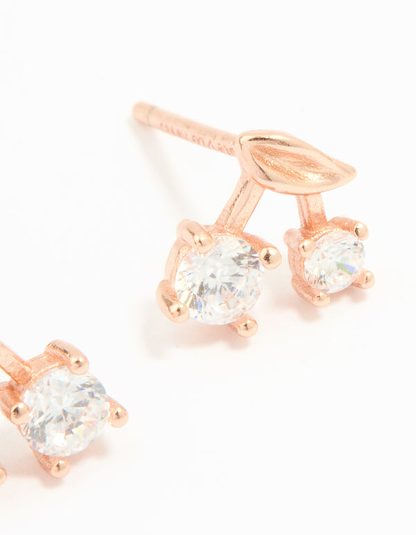 Rose Gold Plated Sterling Silver Cubic Zirconia Cherry Stud Earrings