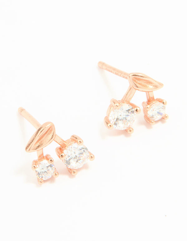 Rose Gold Plated Sterling Silver Cubic Zirconia Cherry Stud Earrings