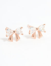 Rose Gold Plated Sterling Silver Cubic Zirconia Bow Stud Earrings - link has visual effect only