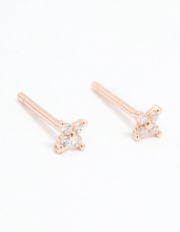 Rose Gold Plated Sterling Silver Cubic Zirconia Baby Flower Stud Earrings