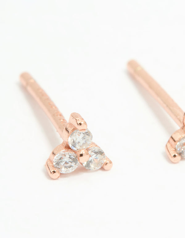 Rose Gold Plated Sterling Silver Cubic Zirconia Triangle Stud Earrings