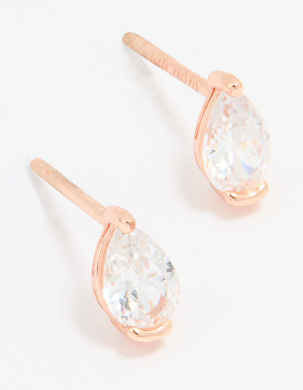 Rose Gold Plated Sterling Silver Cubic Zirconia Pear Stud Earrings