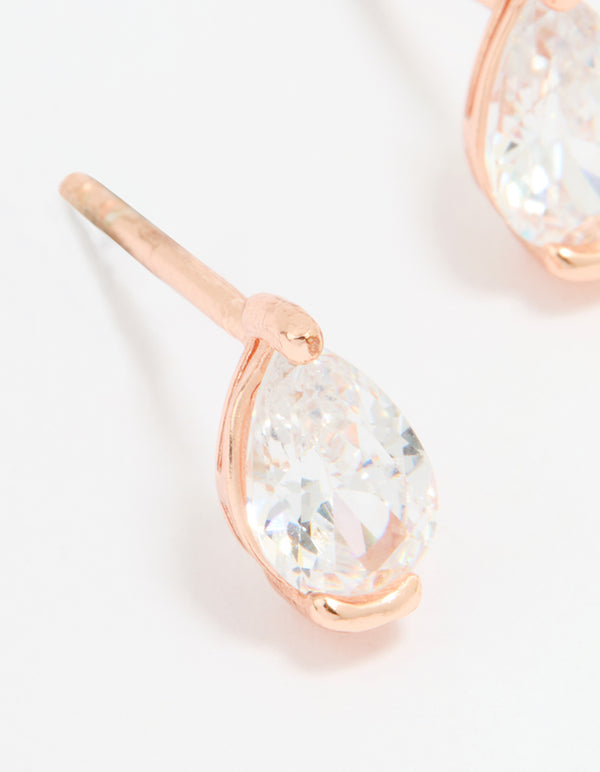 Rose Gold Plated Sterling Silver Cubic Zirconia Pear Stud Earrings