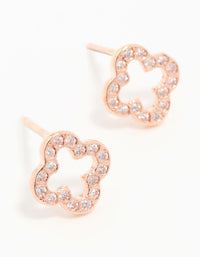 Rose Gold Plated Sterling Silver Hollow Pave Flower Stud Earrings - link has visual effect only