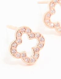 Rose Gold Plated Sterling Silver Hollow Pave Flower Stud Earrings - link has visual effect only