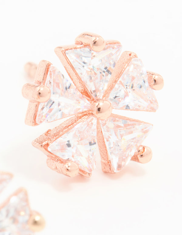 Rose Gold Plated Sterling Silver Cubic Zirconia Petal Stud Earrings