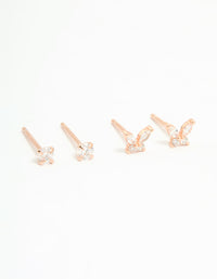 Rose Gold Plated Sterling Silver Cubic Zirconia Classic & Butterfly Stud Earrings 2-Pack - link has visual effect only