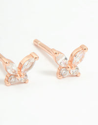 Rose Gold Plated Sterling Silver Cubic Zirconia Classic & Butterfly Stud Earrings 2-Pack - link has visual effect only