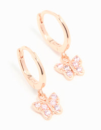 Rose Gold Plated Sterling Silver Cubic Zirconia Butterfly Huggie Earrings - link has visual effect only