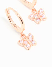 Rose Gold Plated Sterling Silver Cubic Zirconia Butterfly Huggie Earrings - link has visual effect only