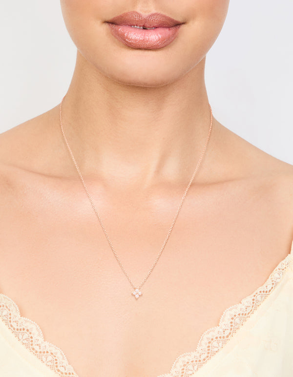 Rose Gold Plated Sterling Silver Cubic Zirconia Micro Flower Necklace