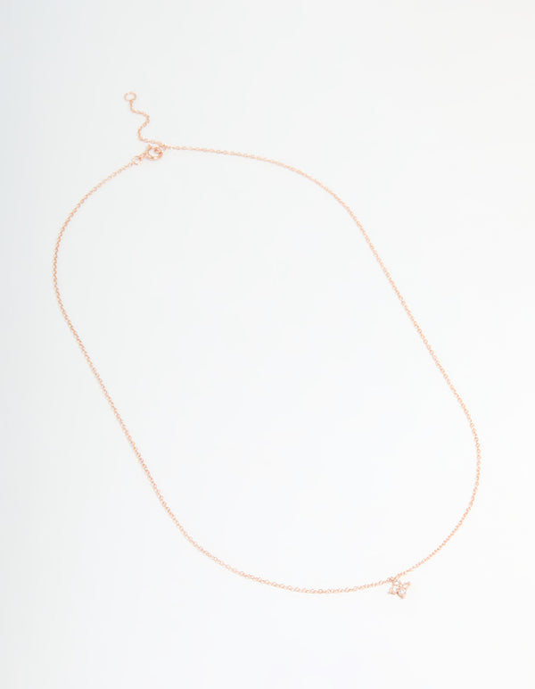 Rose Gold Plated Sterling Silver Cubic Zirconia Micro Flower Necklace