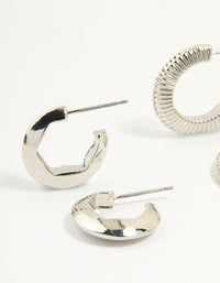 Silver Smooth & Ribbed Hoop Earrings Pack - link has visual effect only