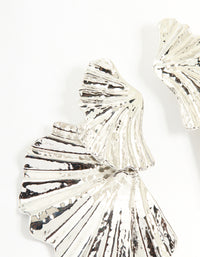 Silver Textured Metal Fan Drop Earrings - link has visual effect only