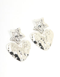 Silver Hammered Star & Heart Drop Earrings - link has visual effect only