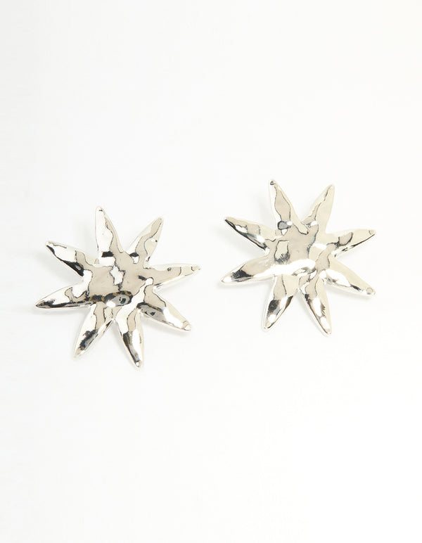 Silver Hammered Star Stud Earrings