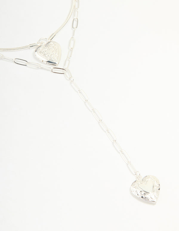 Silver Heart Locket Layered Necklace
