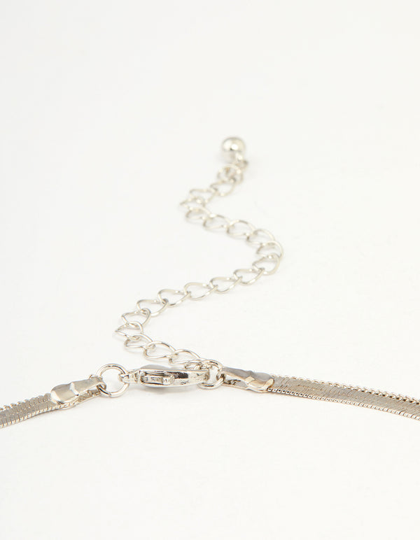 Silver Snake Chain & Organic Pendant Double Layered Necklace