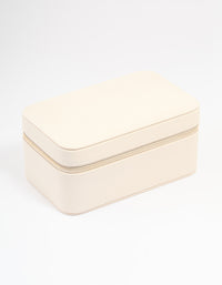 Cream PU Leather Rectangular Layered Jewellery Case - link has visual effect only