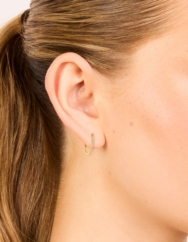 Gold Plated Sterling Silver Cubic Zirconia Pavé Oblong Hoop Earrings