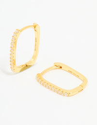 Gold Plated Sterling Silver Cubic Zirconia Pavé Oblong Hoop Earrings - link has visual effect only
