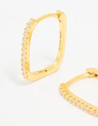 Gold Plated Sterling Silver Cubic Zirconia Pavé Oblong Hoop Earrings - link has visual effect only