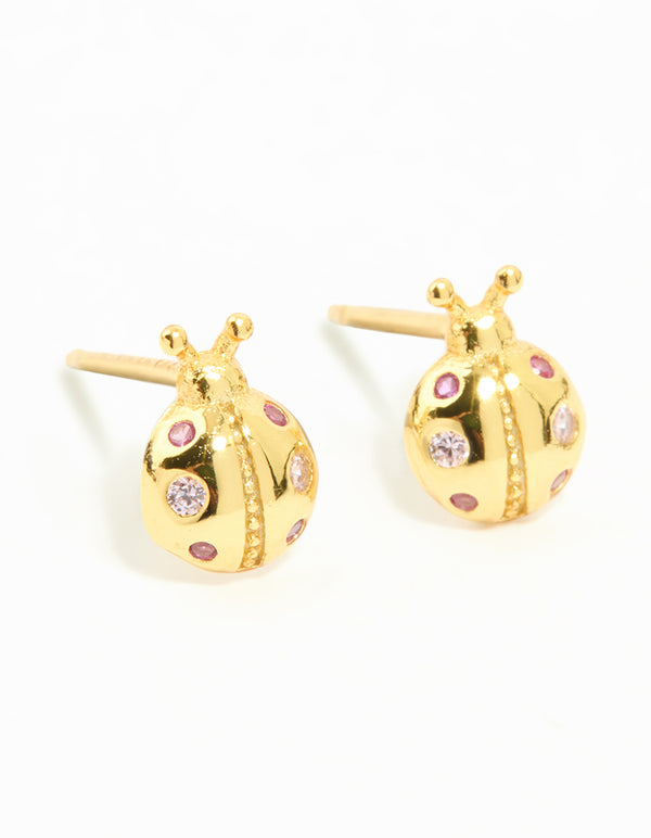 Gold Plated Sterling Silver Ladybug Stud Earrings