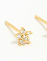 Gold Plated Sterling Silver Cubic Zirconia Flower Stud Earrings - link has visual effect only