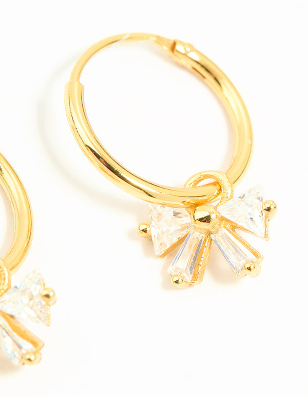 Gold Plated Sterling Silver Cubic Zirconia Bow Huggie Earrings