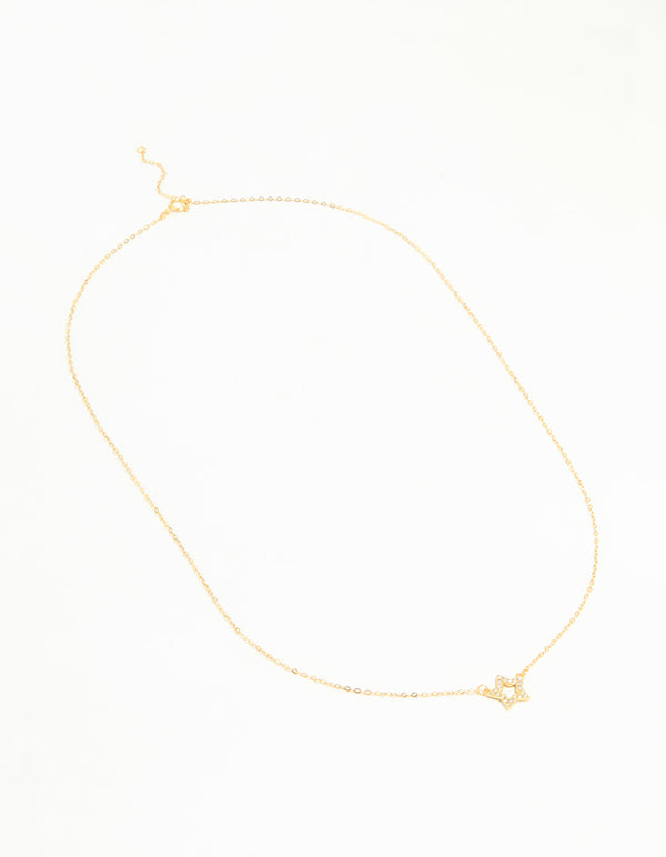Gold Plated Sterling Silver Cubic Zirconia Pavé Star Necklace