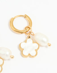 Waterproof Gold Plated Stainless Steel Freshwater Pearl Flower Earrings 2-Pack - link has visual effect only