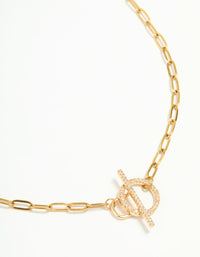 Waterproof Gold Plated Stainless Steel Cubic Zirconia T & O Necklace - link has visual effect only